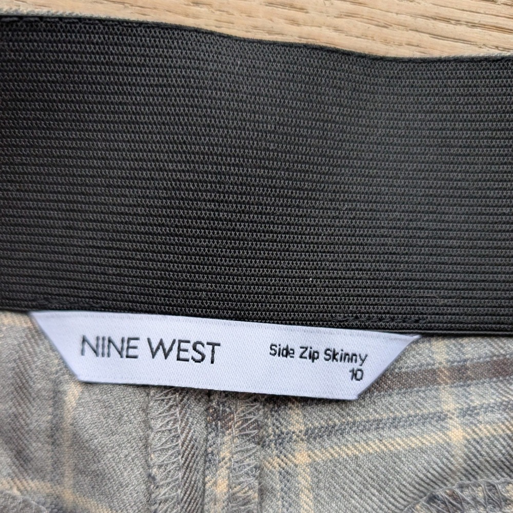 Nine West Side Zip Skinny Pants Grey Plaid Trousers Womens 10 Stretch - Picture 5 of 8